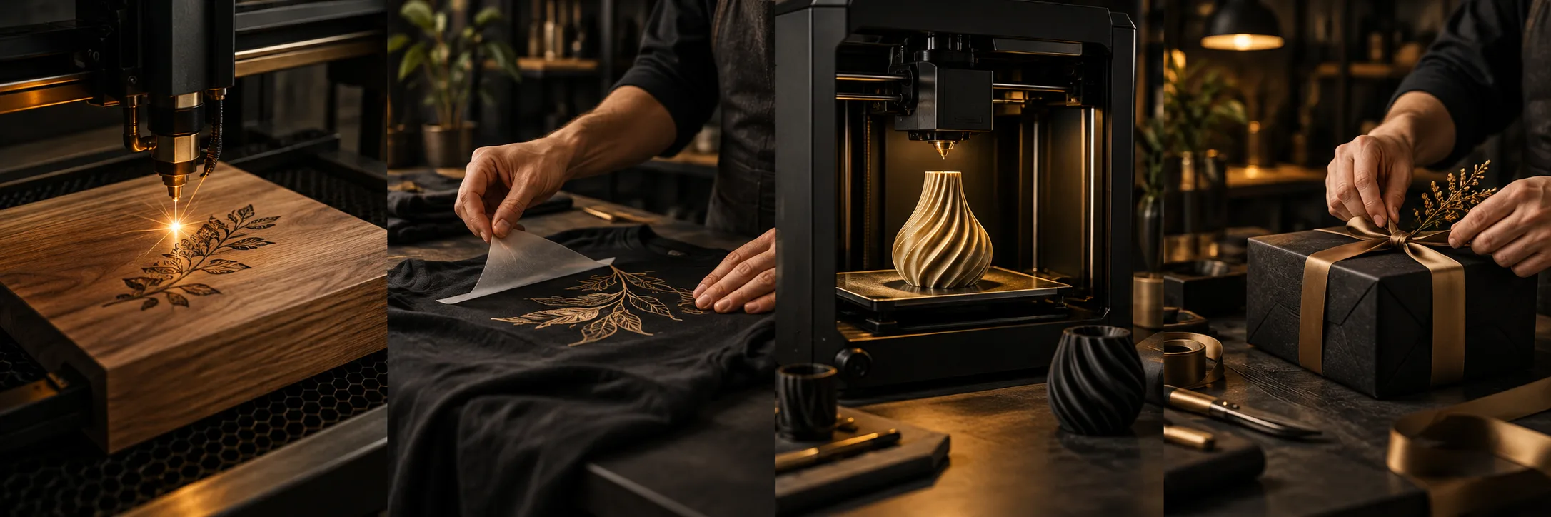 Voorbeelden van graveren, bedrukken, 3D-printen en persoonlijk maatwerk in de werkplaats